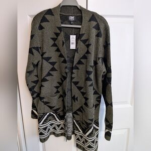 Frye Southwestern Geometric Longline Cardigan Sweater Green Size M